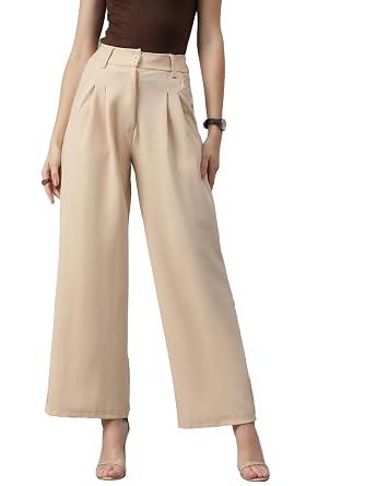 KOTTY Women's High Rise Viscose Rayon Relaxed Fit Korean Trousers